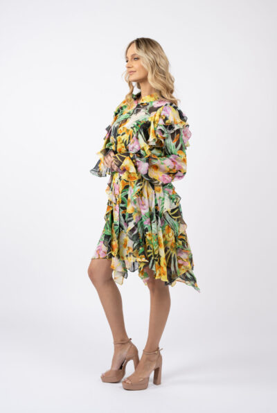 Rochie camasa cu volane asimetrice din voal de matase - imagine 3