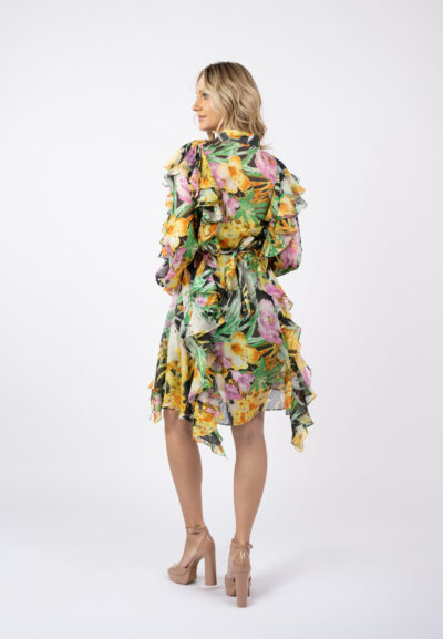 Rochie camasa cu volane asimetrice din voal de matase - imagine 4