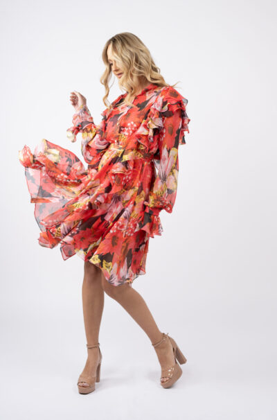 Rochie camasa cu volane asimetrice din voal de matase - imagine 2