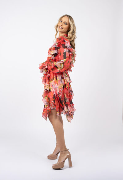 Rochie camasa cu volane asimetrice din voal de matase - imagine 3