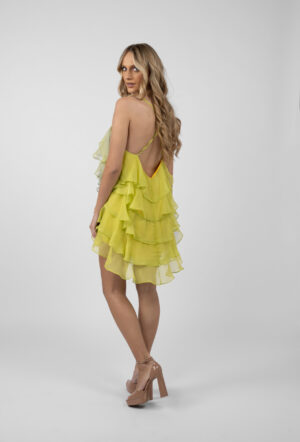 Rochie mini Lucky cu volane din amestec de matase Lime - imagine 3