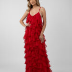 Rochie maxi Lucky  cu volane din amestec de matase