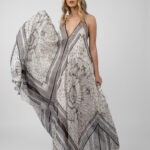 Rochie lunga din matase cu imprimeu grafic