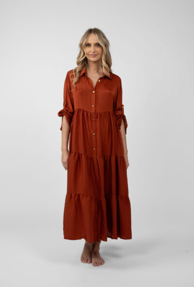 Rochie camasa midi cu maneca lunga si nasturi - imagine 2