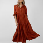 Rochie camasa midi cu maneca lunga si nasturi