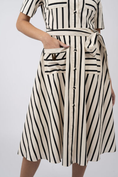 Rochie camasa midi in dungi cu cordon si buzunar decorativ - imagine 2