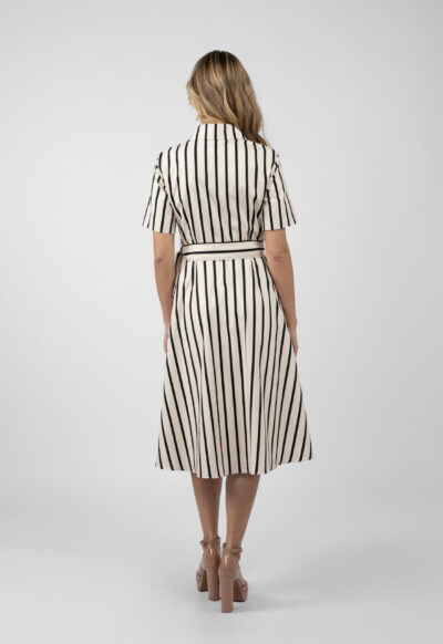 Rochie camasa midi in dungi cu cordon si buzunar decorativ - imagine 5