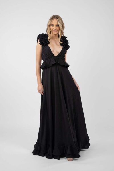 Rochie lunga cu decupaje si volane Black