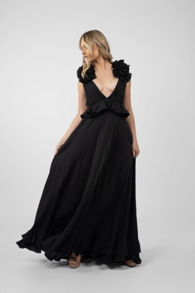 Rochie lunga cu decupaje si volane Black - imagine 2