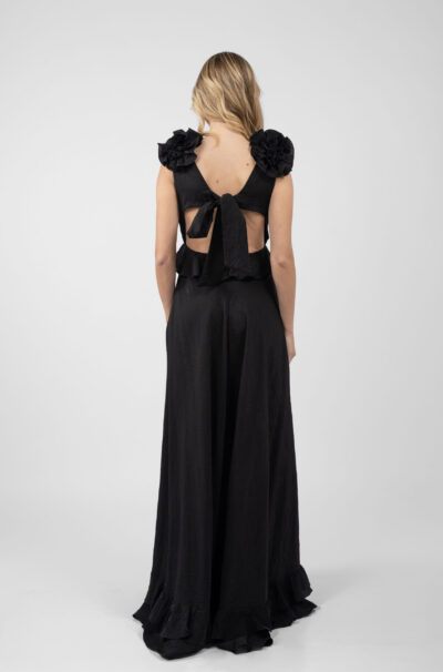 Rochie lunga cu decupaje si volane Black - imagine 4