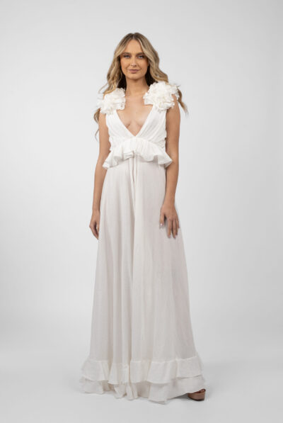 Rochie lunga cu decupaje si volane White - imagine 2