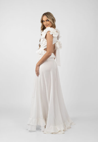 Rochie lunga cu decupaje si volane White - imagine 3