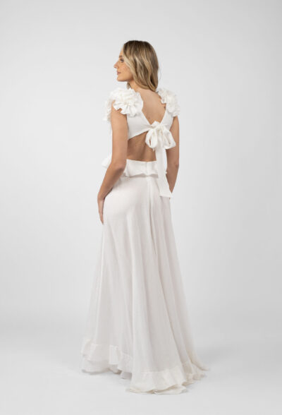 Rochie lunga cu decupaje si volane White - imagine 4