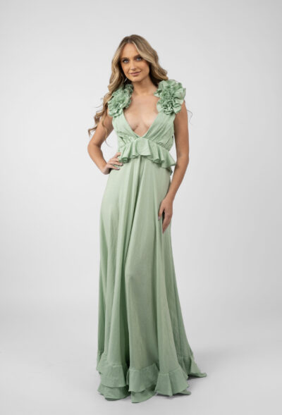 Rochie lunga cu decupaje si volane Mint - imagine 2