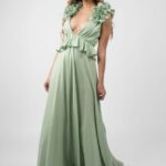 Rochie lunga cu decupaje si volane Mint