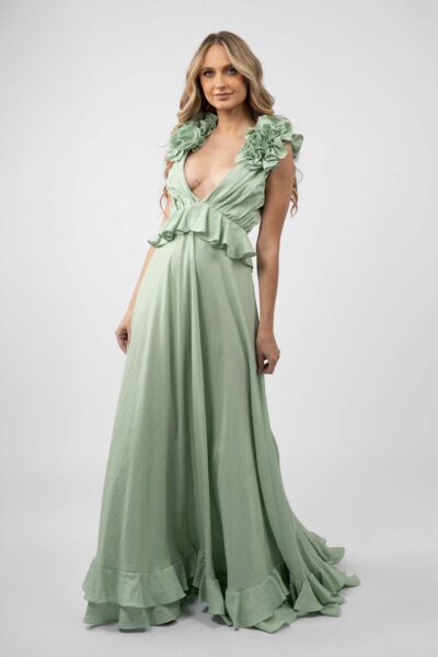 Rochie lunga cu decupaje si volane Mint