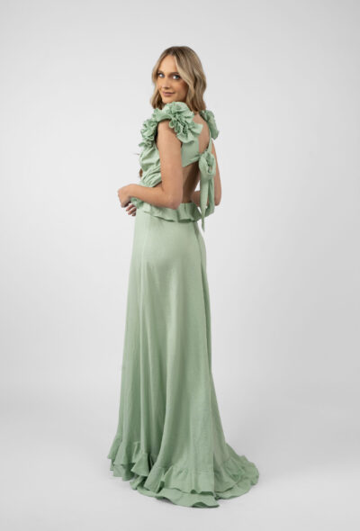 Rochie lunga cu decupaje si volane Mint - imagine 4