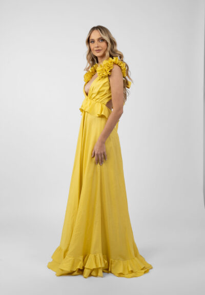 Rochie lunga cu decupaje si volane Yellow Sun - imagine 4