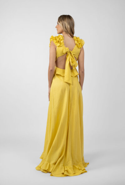 Rochie lunga cu decupaje si volane Yellow Sun - imagine 5