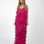 Rochie maxi Lucky  cu volane din amestec de matase