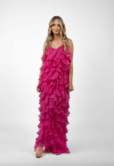 Rochie maxi Lucky  cu volane din amestec de matase