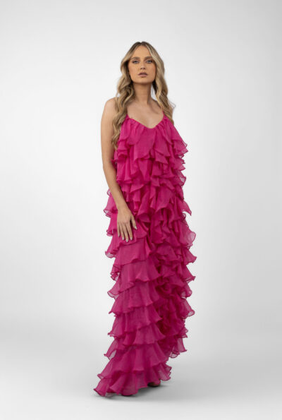 Rochie maxi Lucky  cu volane din amestec de matase - imagine 3