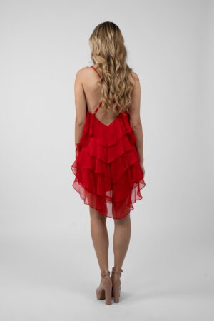 Rochie mini Lucky cu volane din amestec de matase Red - imagine 4