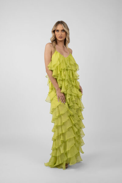 Rochie maxi Lucky  cu volane din amestec de matase - imagine 2