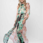 Rochie lunga din voal cu imprimeu tropical