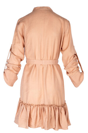 Rochie petrecuta cu mansete late si volan Beige Light - imagine 2