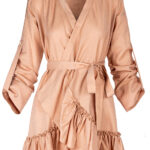 Rochie petrecuta cu mansete late si volan Beige Light