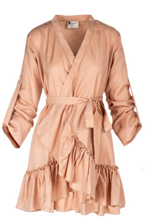 Rochie petrecuta cu mansete late si volan Beige Light