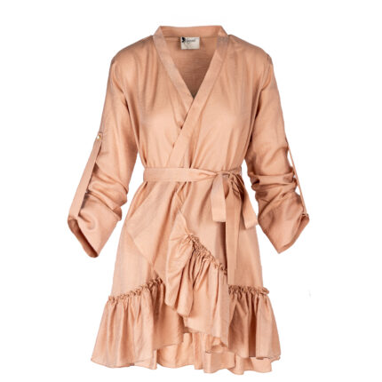 Rochie petrecuta cu mansete late si volan Beige Light