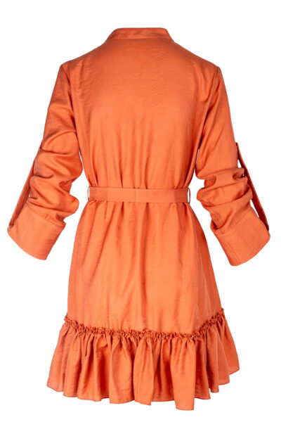 Rochie petrecuta cu mansete late si volan Burnt Orange - imagine 2