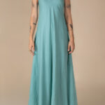 Rochie lunga A line din in Aqua