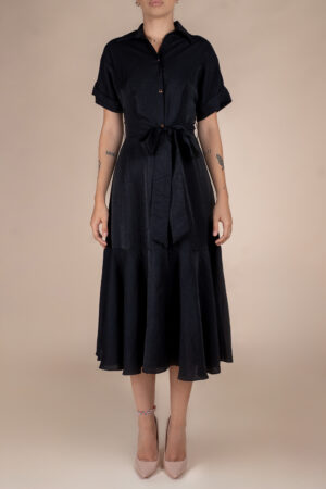 Rochie camasa midi cu volan si cordon Black