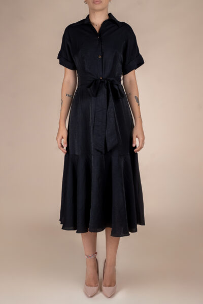 Rochie camasa midi cu volan si cordon Black