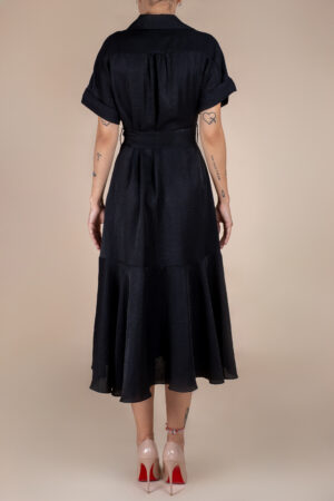 Rochie camasa midi cu volan si cordon Black - imagine 2