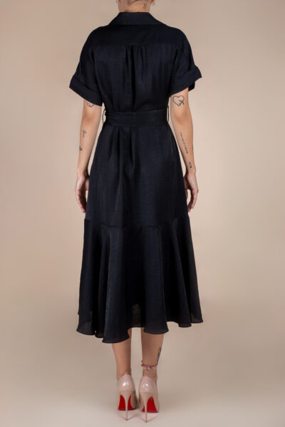 Rochie camasa midi cu volan si cordon Black - imagine 2