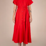 Rochie camasa midi cu volan si cordon Red