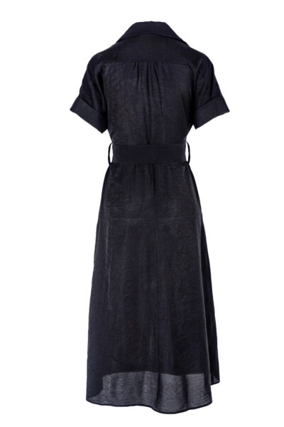 Rochie camasa midi Selene cu buzunare si cordon Black - imagine 2