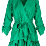 Rochie petrecuta cu mansete late si volan Green