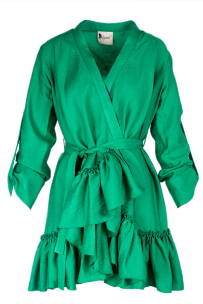 Rochie petrecuta cu mansete late si volan Green
