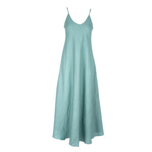Rochie lunga A line din in Aqua - imagine 3