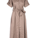 Rochie camasa midi Selene cu buzunare si cordon Dark Beige
