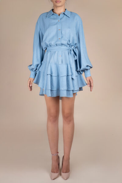 Rochie scurta cu volane din in Blue - imagine 3