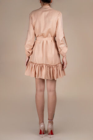 Rochie petrecuta cu mansete late si volan Beige Light - imagine 4