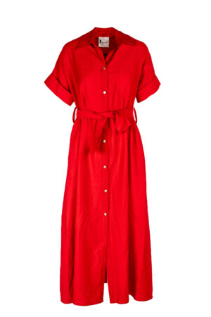 Rochie camasa midi Selene cu buzunare si cordon Red