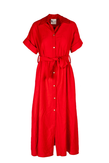 Rochie camasa midi cu buzunare si cordon Red