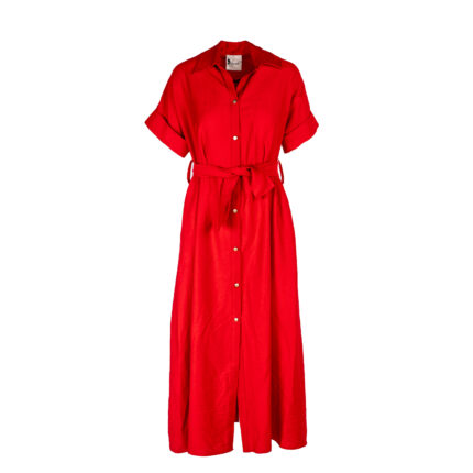Rochie camasa midi cu buzunare si cordon Red